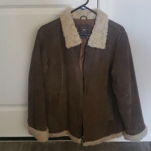Genuine leather brown coat